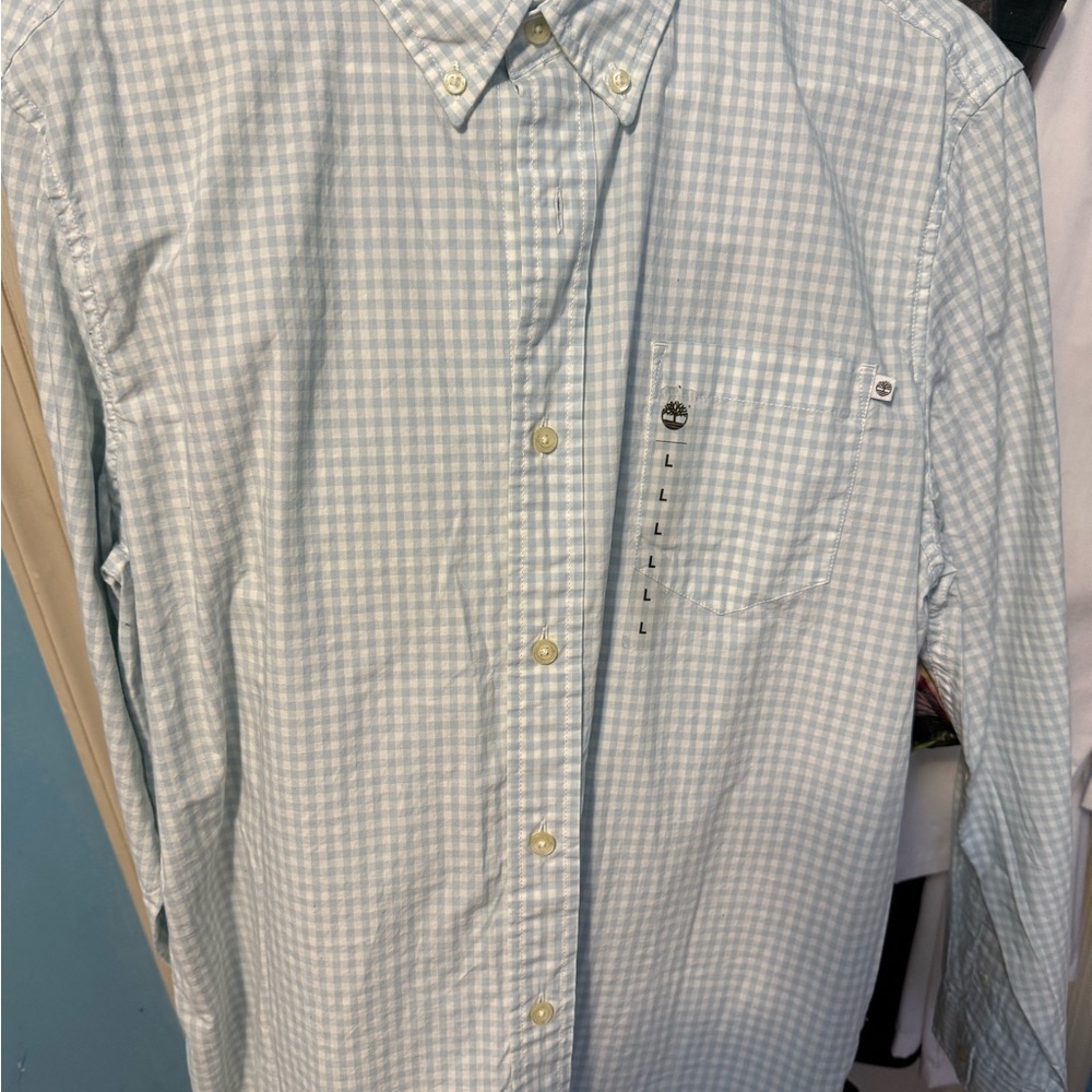 Timberland Light Blue Gingham Button-Down Shirt